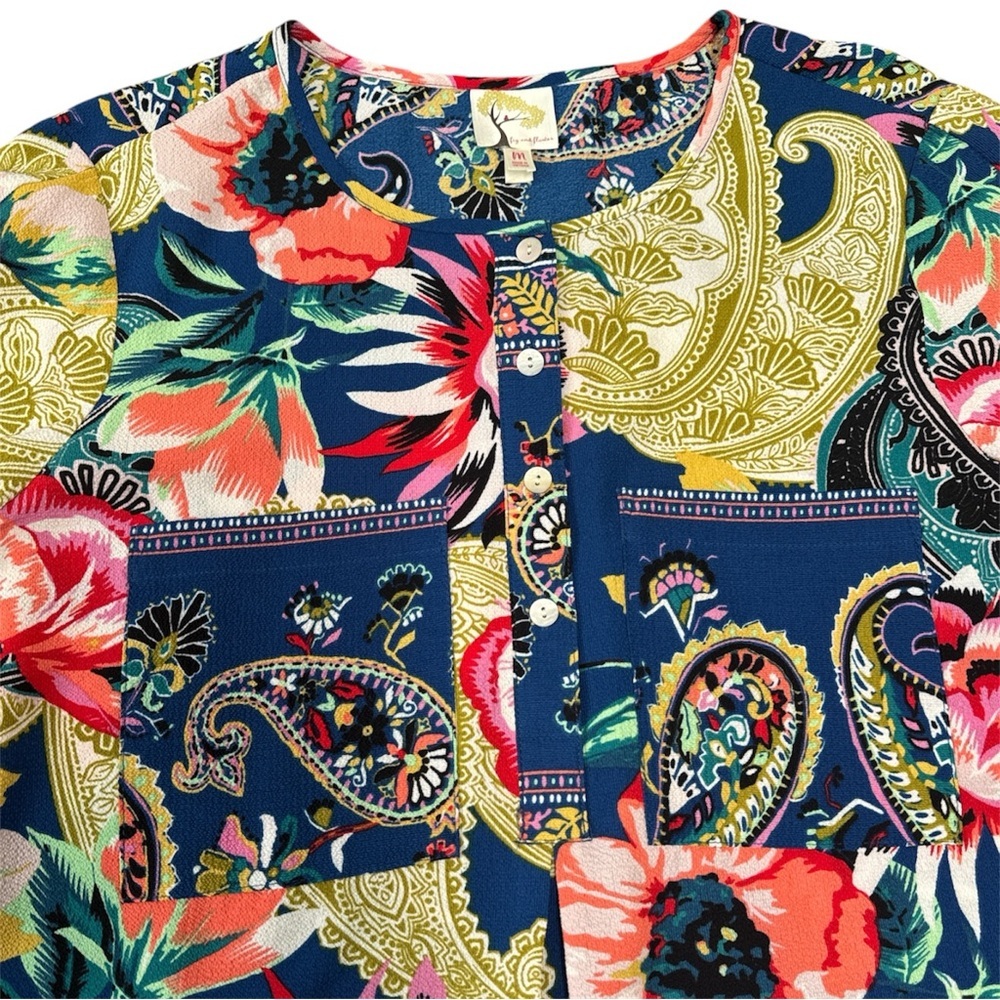 Anthropologie Fig and Flowers Floral Dress Tunic Colorful Side Slit Sz Medium - Picture 6 of 13